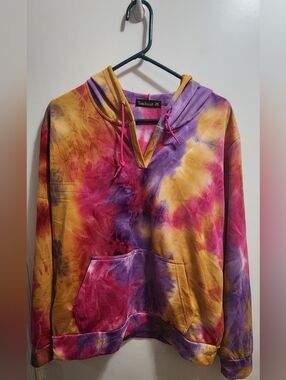Tie Dye Hoodie Womens 2XL Pullover Sweatshirt